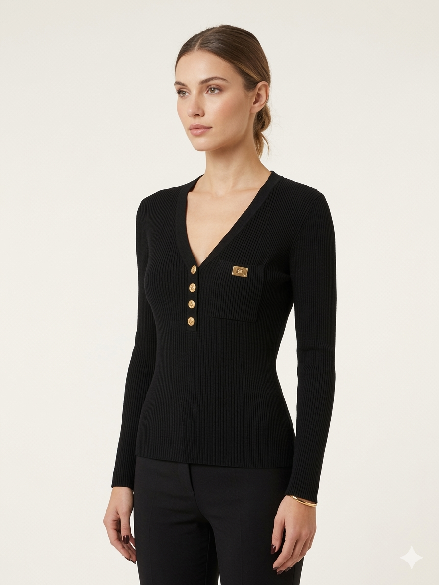 ELISABETTA FRANCHI sweterek dzianinowy czarny