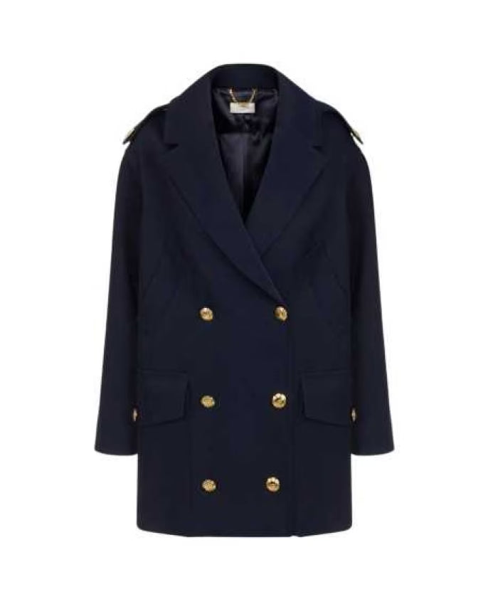 ELISABETTA FRANCHI  płaszcz Scuba Caban relaxed fit granat