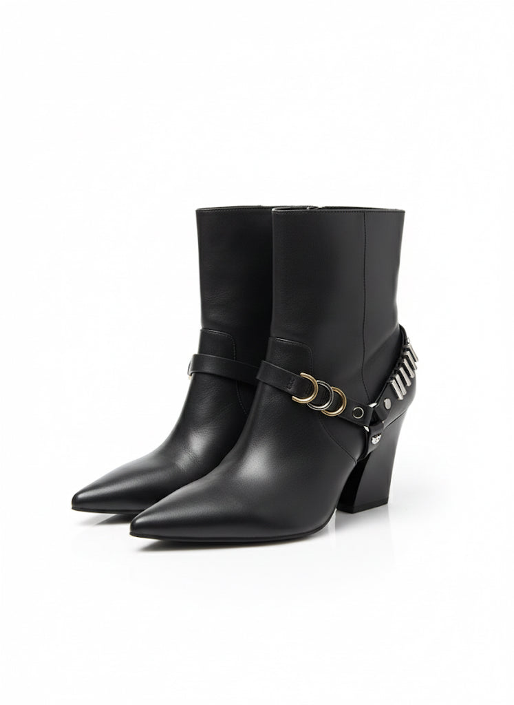 PINKO botki czarne skórzane