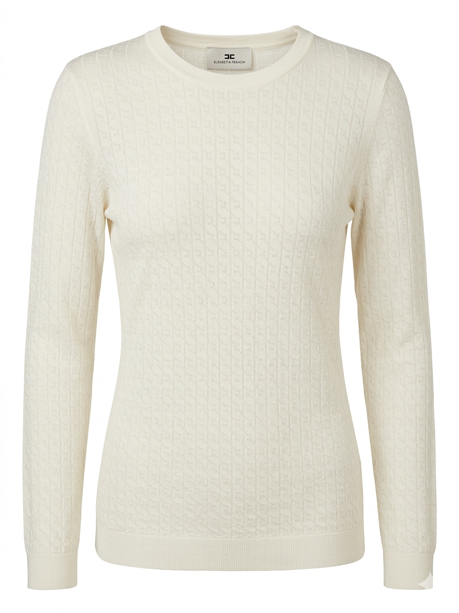 ELISABETTA FRANCHI wełniany sweterek żakardowy biały