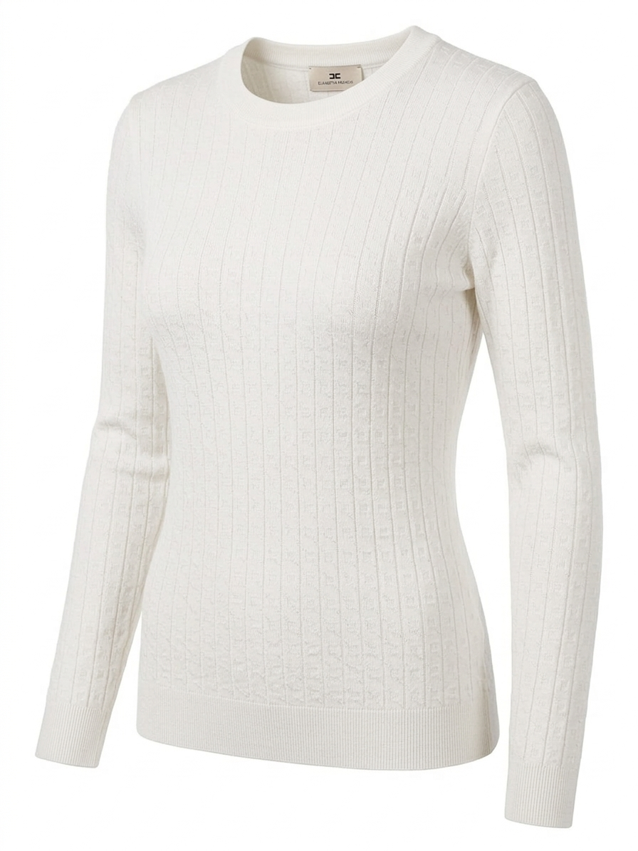 ELISABETTA FRANCHI wełniany sweterek żakardowy biały