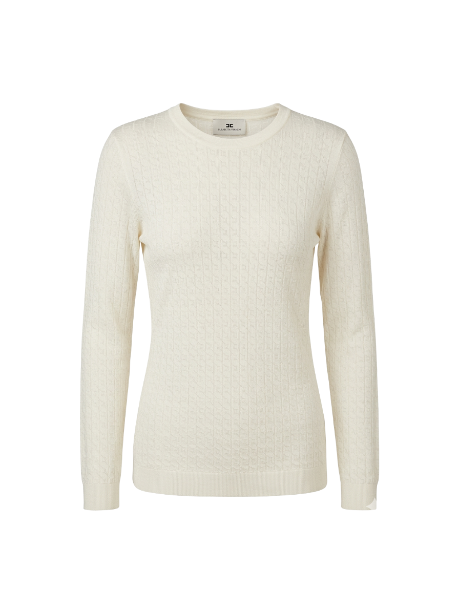 ELISABETTA FRANCHI wełniany sweterek żakardowy biały