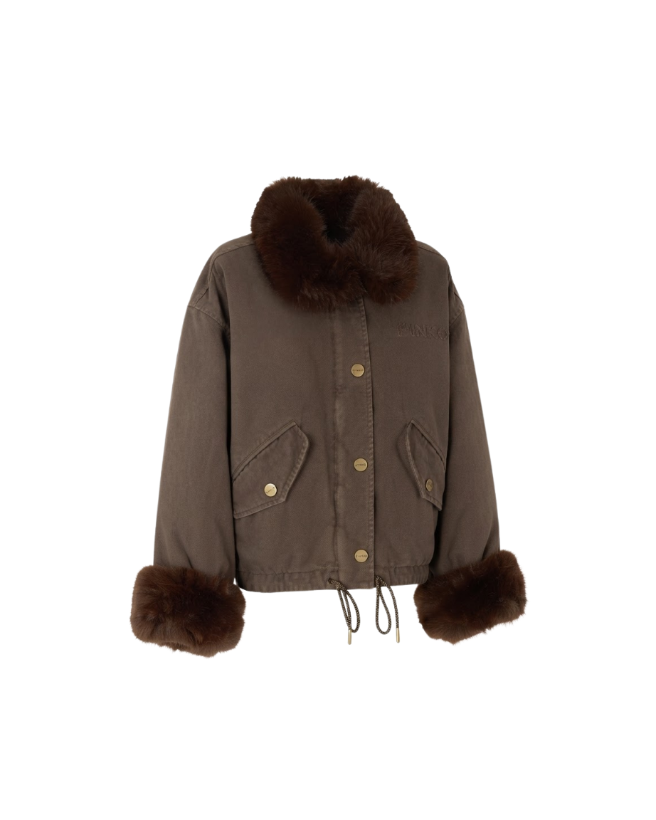 PINKO parka GARLATE jeansowa z futrem