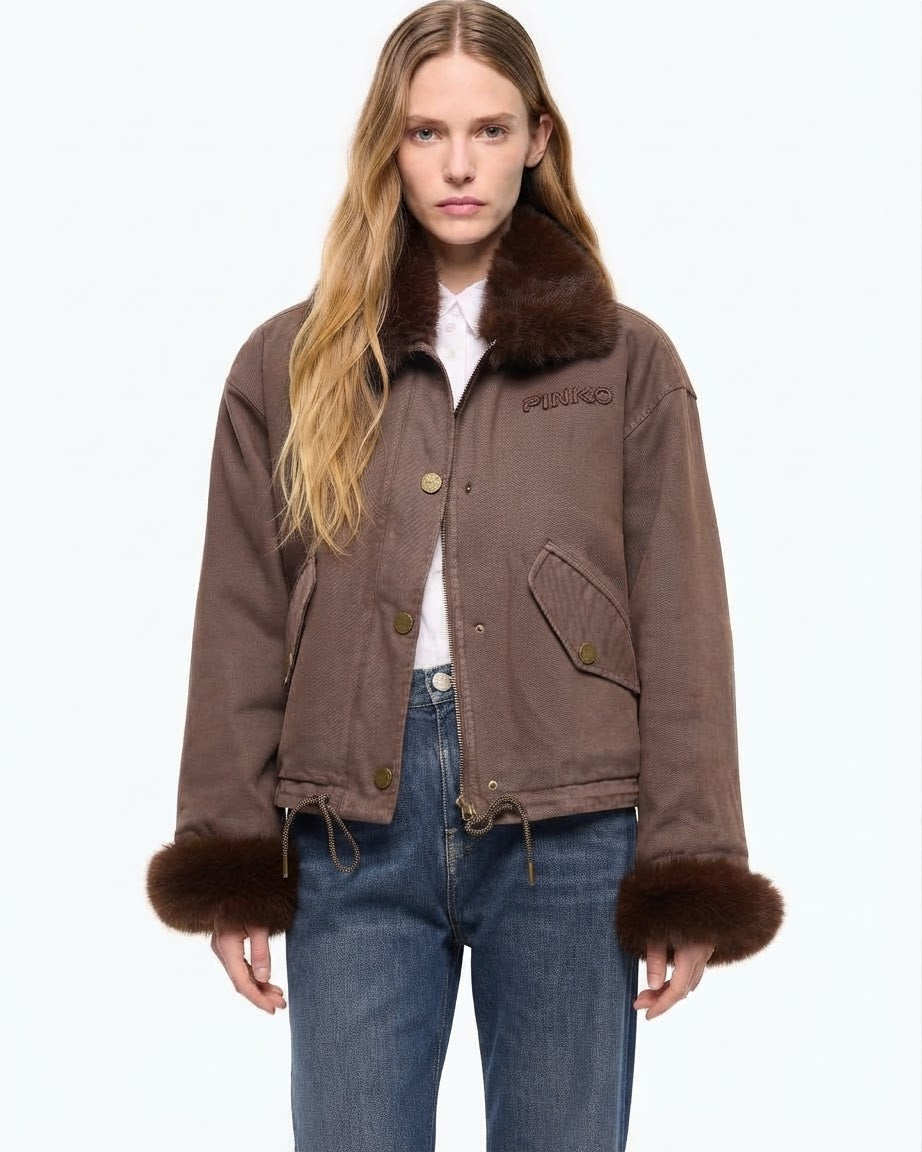 PINKO parka GARLATE jeansowa z futrem