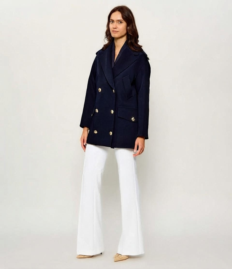 ELISABETTA FRANCHI  płaszcz Scuba Caban relaxed fit granat