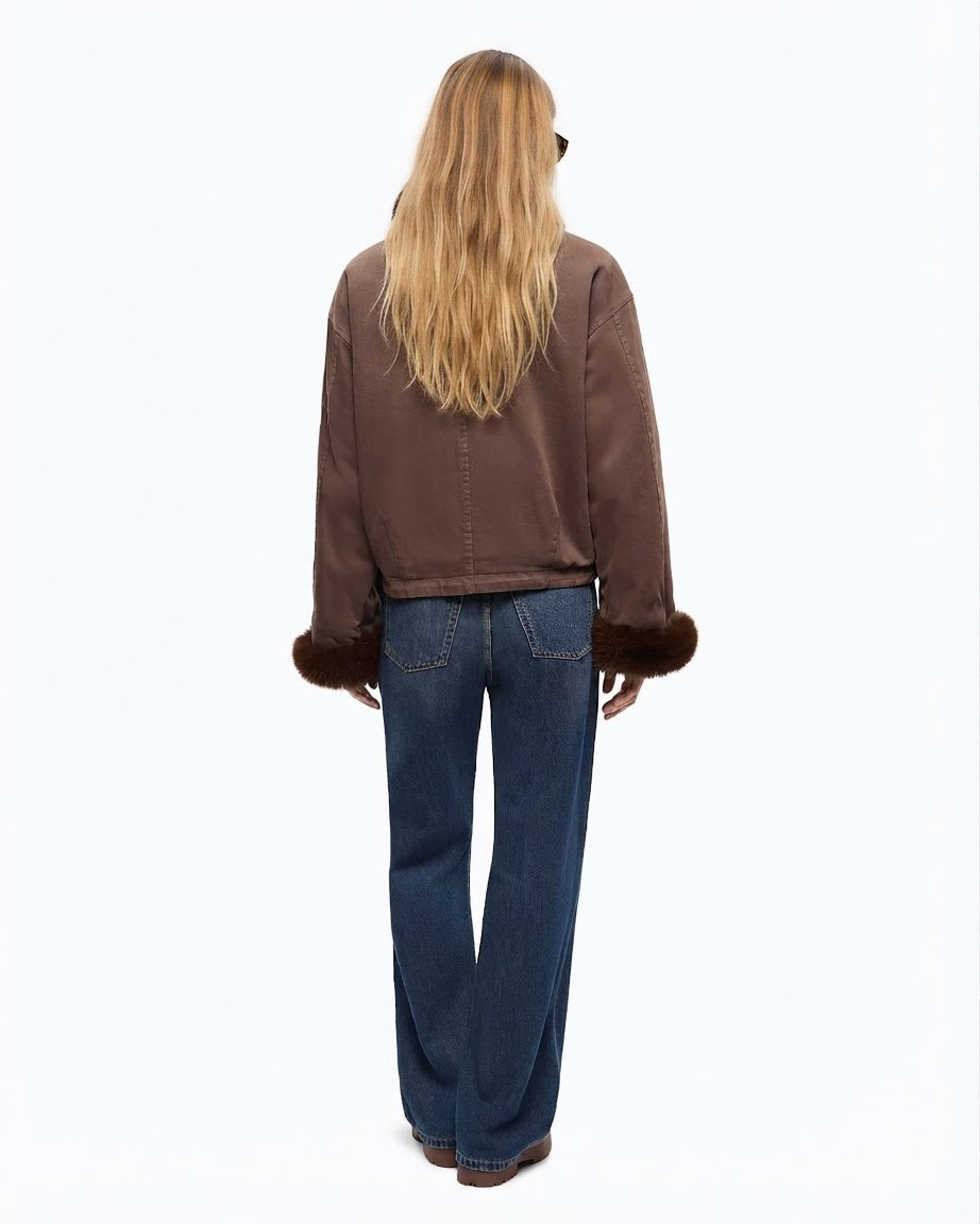 PINKO parka GARLATE jeansowa z futrem