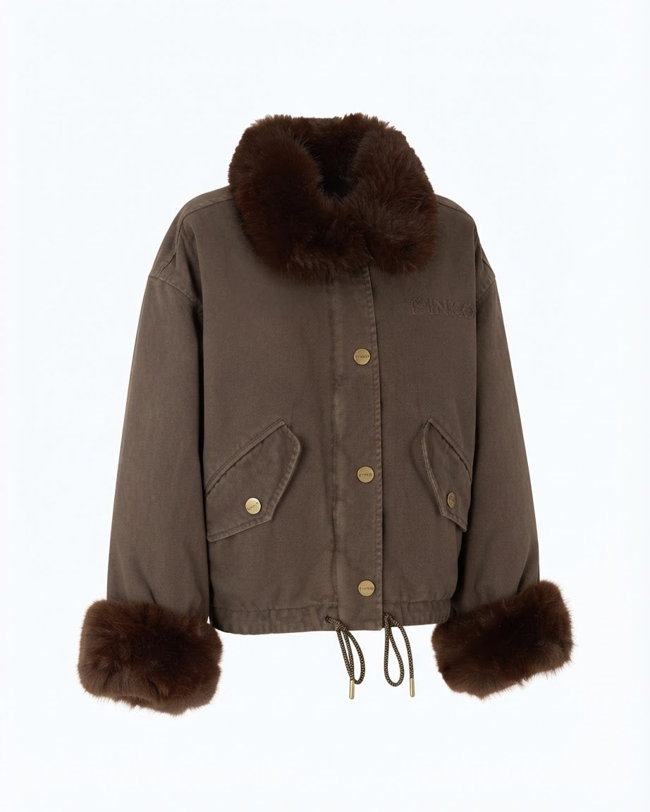 PINKO parka GARLATE jeansowa z futrem