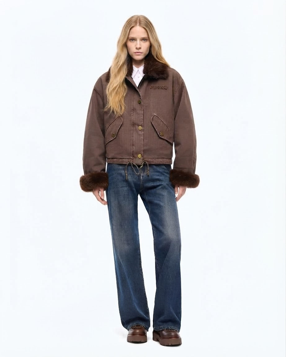 PINKO parka GARLATE jeansowa z futrem
