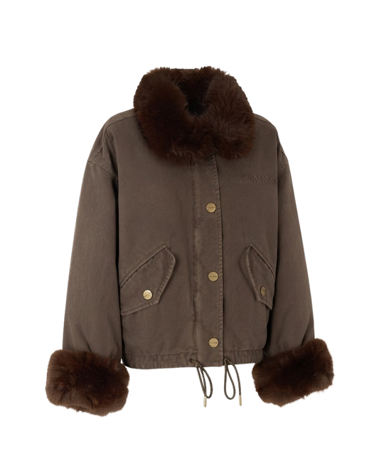 PINKO parka GARLATE jeansowa z futrem